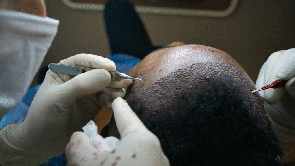 Comparison infographic of FUE vs FUT hair transplant methods highlighting differences in scarring, recovery time, graft yield, and suitability for various hair loss patterns